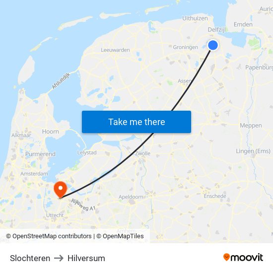 Slochteren to Hilversum map