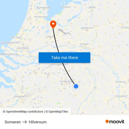 Someren to Hilversum map