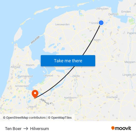 Ten Boer to Hilversum map