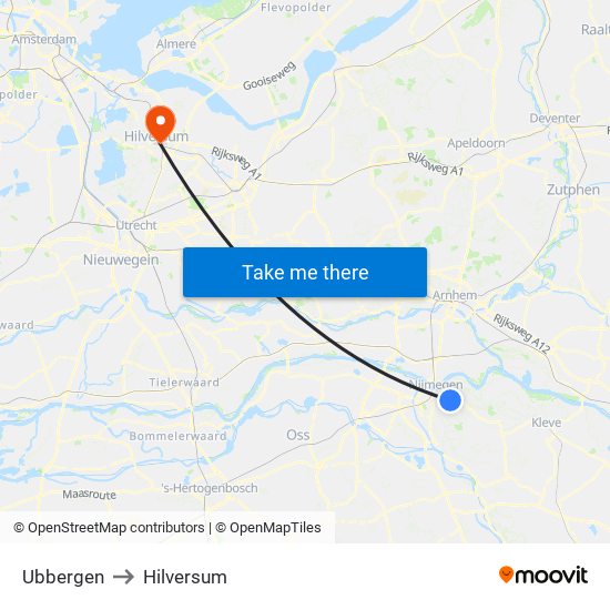 Ubbergen to Hilversum map