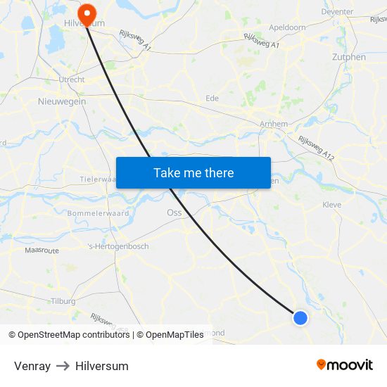 Venray to Hilversum map