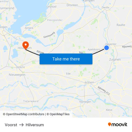Voorst to Hilversum map