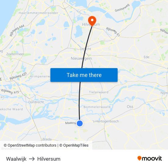 Waalwijk to Hilversum map
