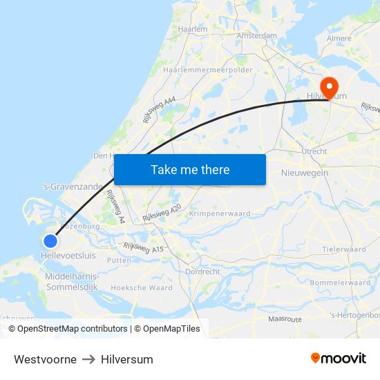 Westvoorne to Hilversum map