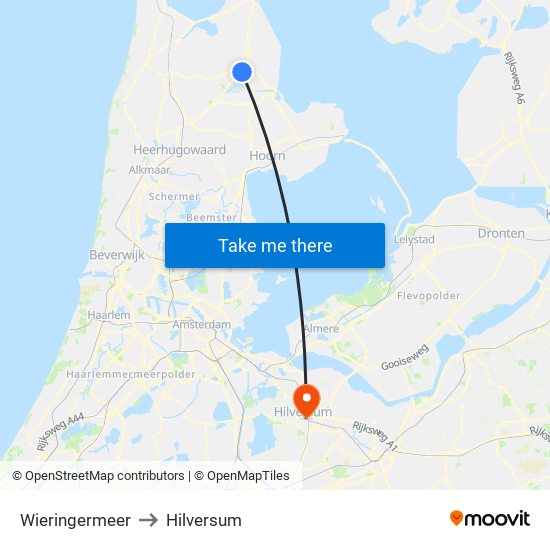 Wieringermeer to Hilversum map