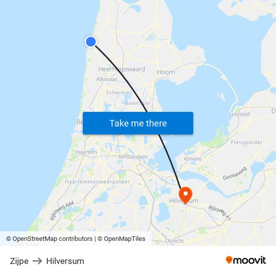 Zijpe to Hilversum map