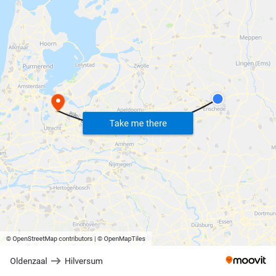 Oldenzaal to Hilversum map