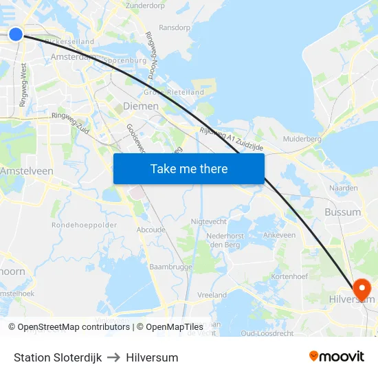 Station Sloterdijk to Hilversum map