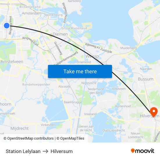 Station Lelylaan to Hilversum map