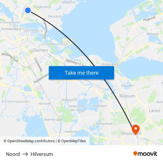 Noord to Hilversum map