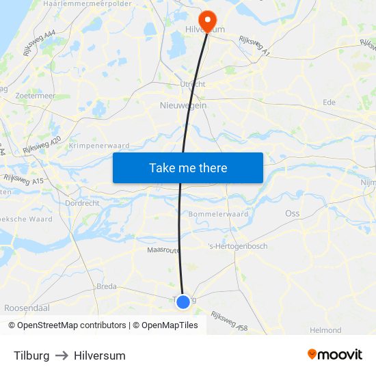 Tilburg to Hilversum map