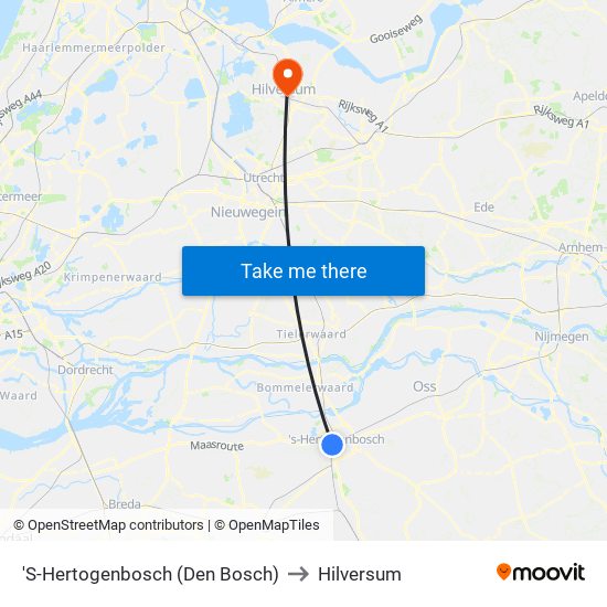 'S-Hertogenbosch (Den Bosch) to Hilversum map