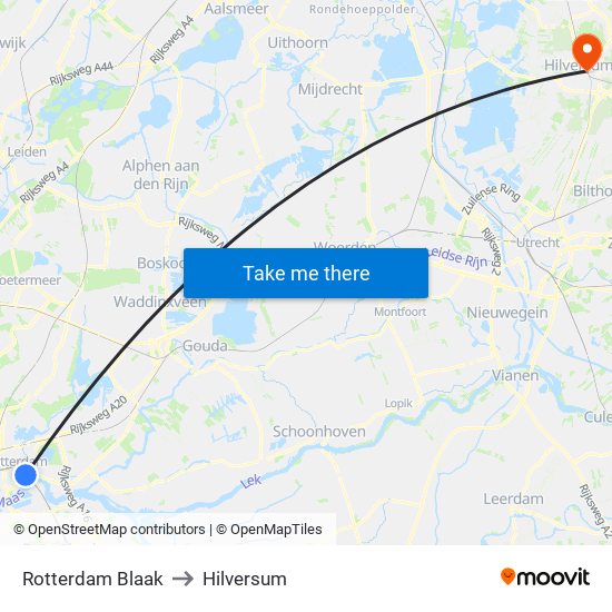 Rotterdam Blaak to Hilversum map