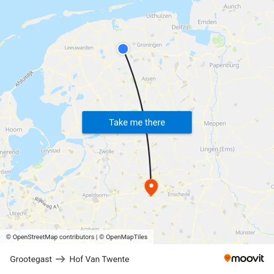 Grootegast to Hof Van Twente map