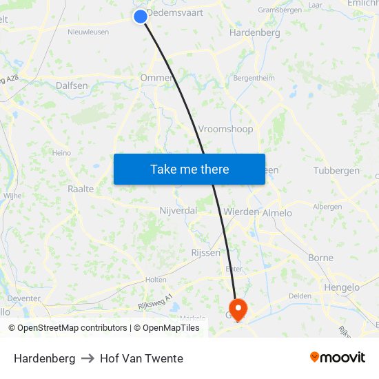 Hardenberg to Hof Van Twente map