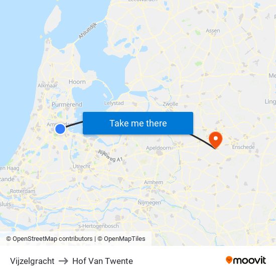 Vijzelgracht to Hof Van Twente map