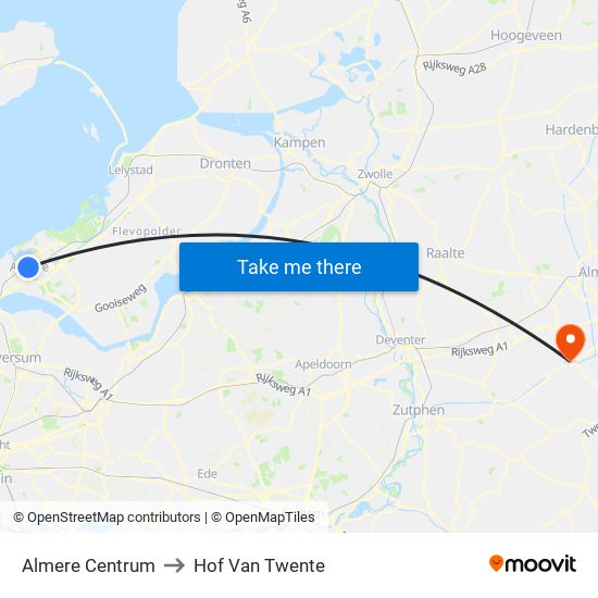 Almere Centrum to Hof Van Twente map