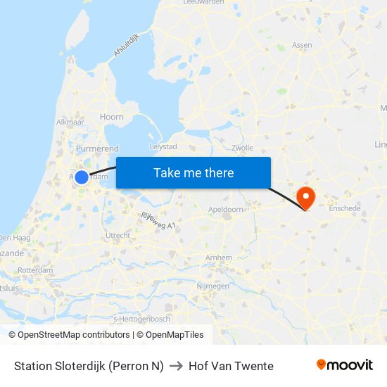 Station Sloterdijk (Perron N) to Hof Van Twente map