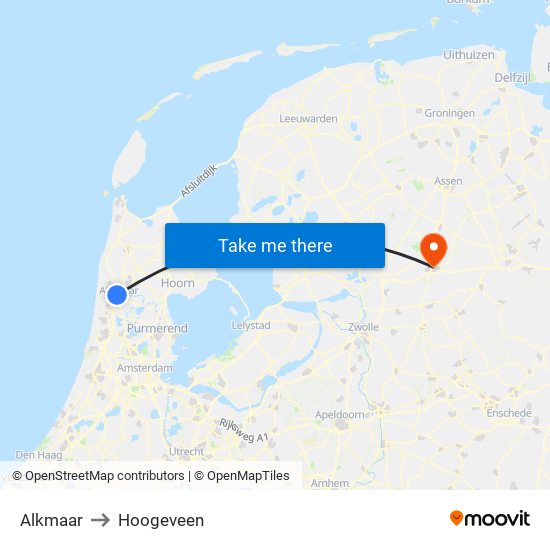 Alkmaar to Hoogeveen map