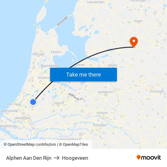 Alphen Aan Den Rijn to Hoogeveen map