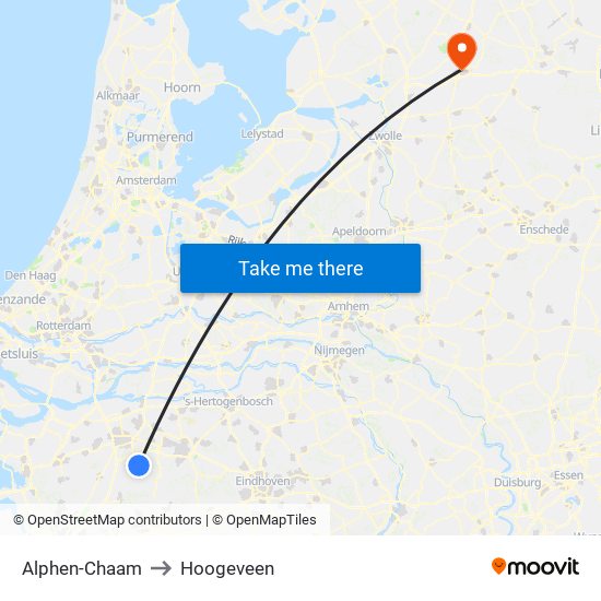 Alphen-Chaam to Hoogeveen map