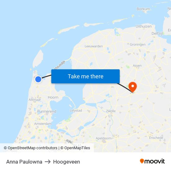 Anna Paulowna to Hoogeveen map