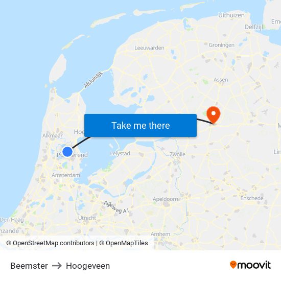 Beemster to Hoogeveen map