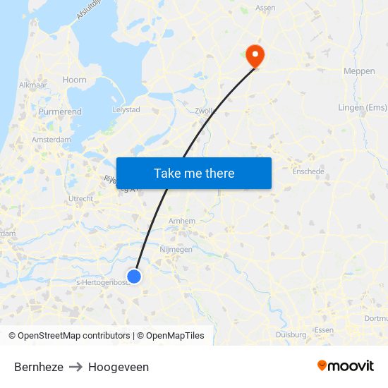 Bernheze to Hoogeveen map