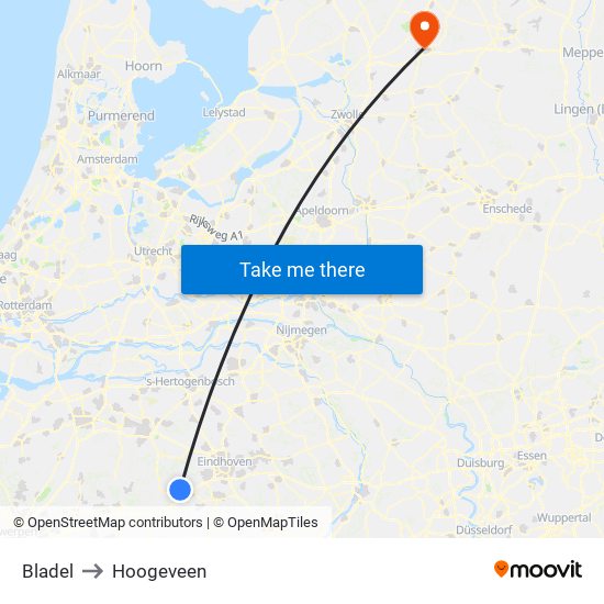 Bladel to Hoogeveen map