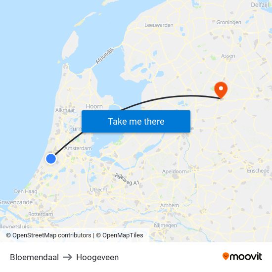 Bloemendaal to Hoogeveen map