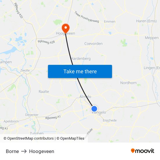 Borne to Hoogeveen map