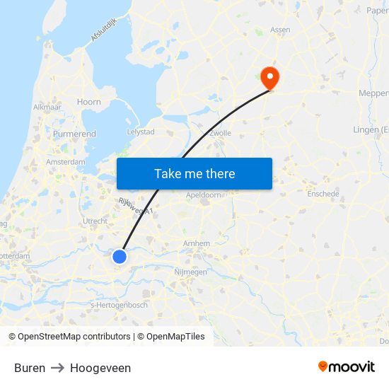 Buren to Hoogeveen map