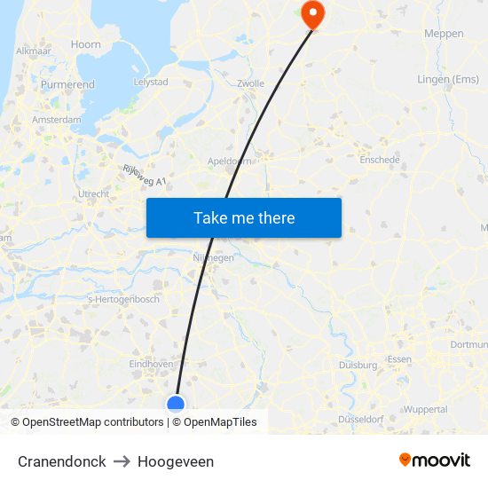 Cranendonck to Hoogeveen map