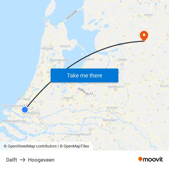 Delft to Hoogeveen map