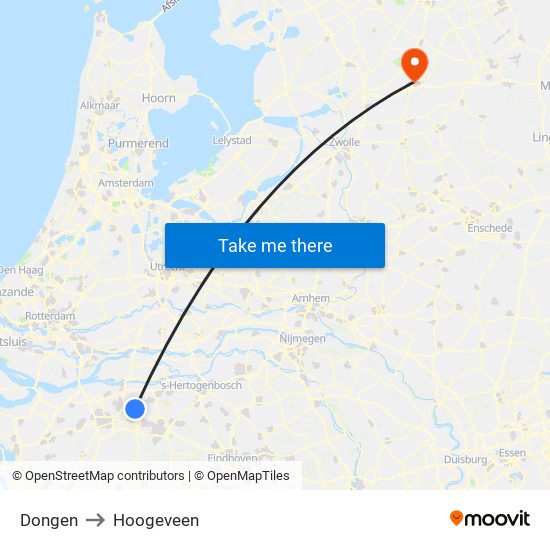 Dongen to Hoogeveen map