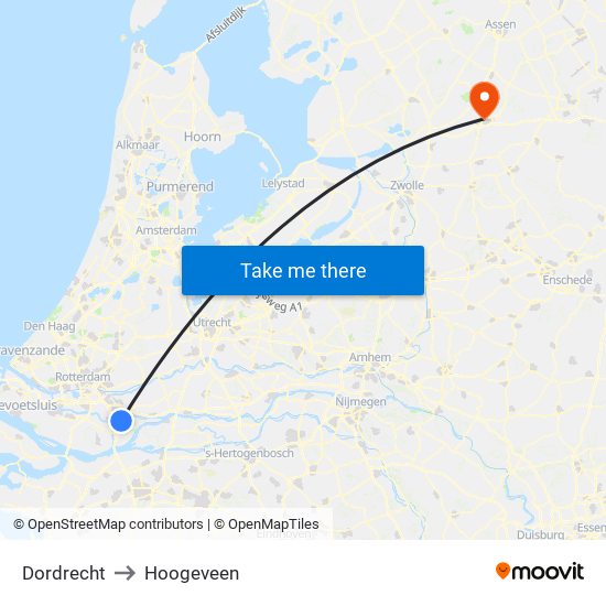 Dordrecht to Hoogeveen map