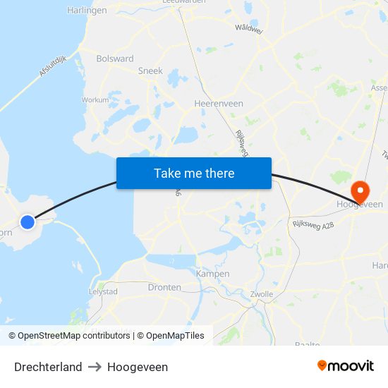 Drechterland to Hoogeveen map