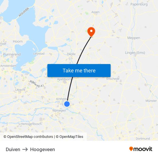 Duiven to Hoogeveen map