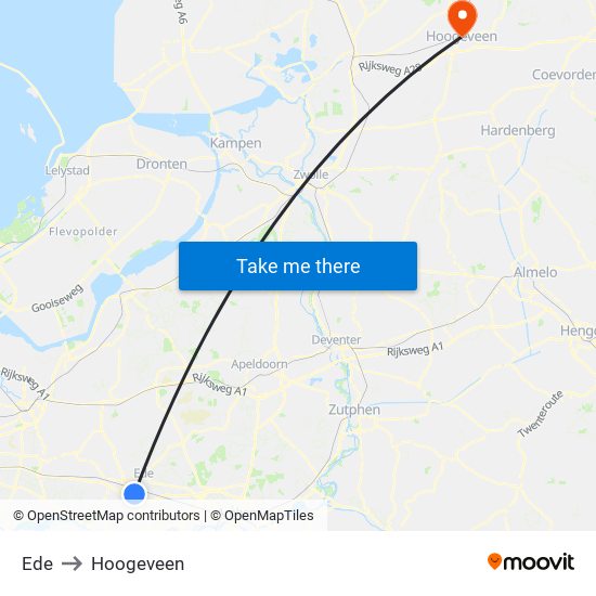 Ede to Hoogeveen map