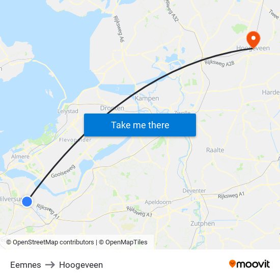 Eemnes to Hoogeveen map