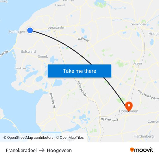 Franekeradeel to Hoogeveen map