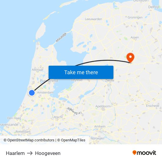 Haarlem to Hoogeveen map