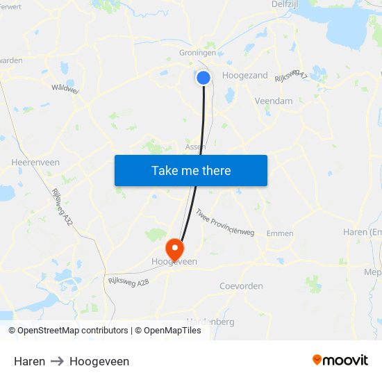 Haren to Hoogeveen map