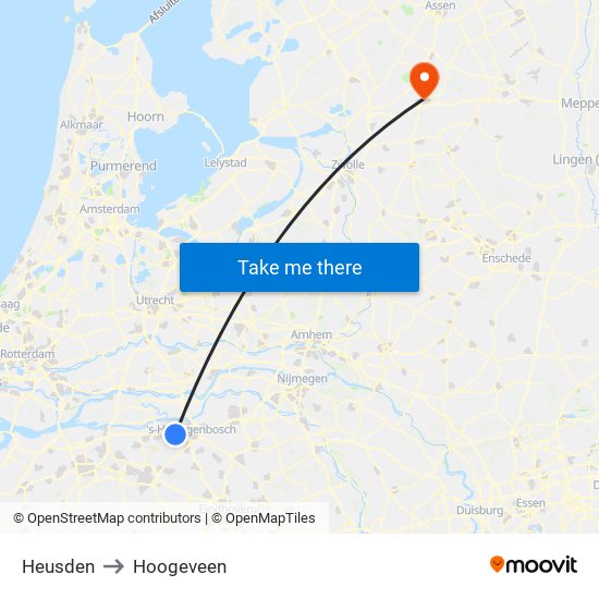 Heusden to Hoogeveen map