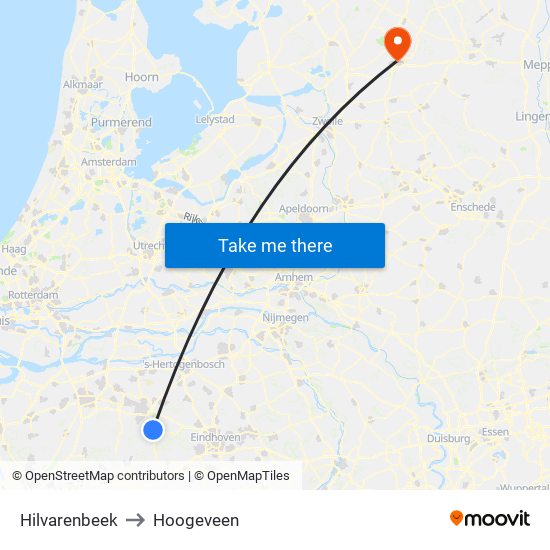 Hilvarenbeek to Hoogeveen map