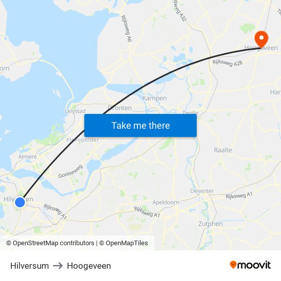 Hilversum to Hoogeveen map
