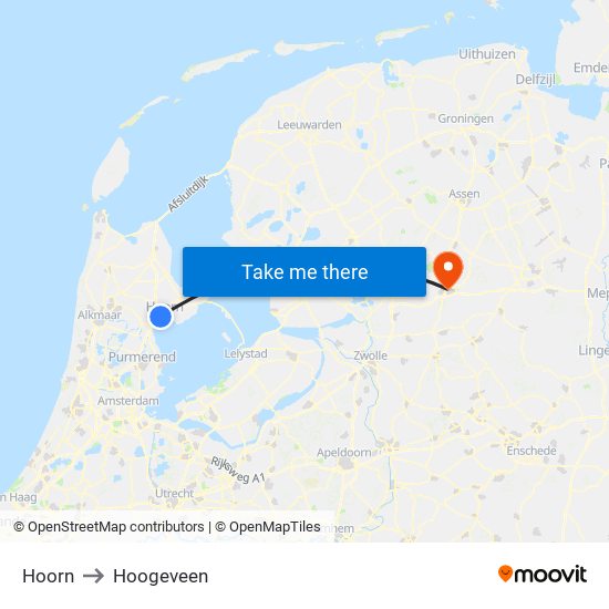 Hoorn to Hoogeveen map