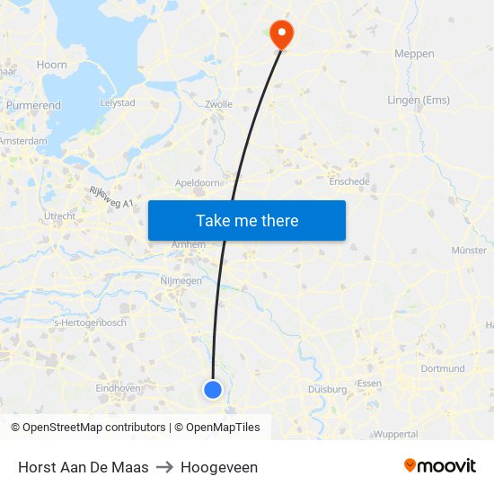 Horst Aan De Maas to Hoogeveen map