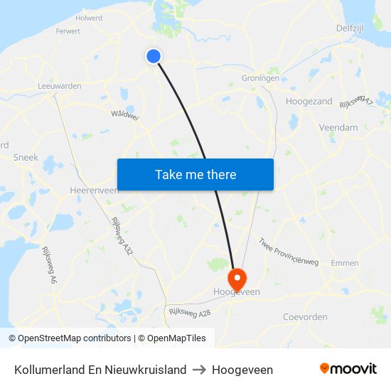 Kollumerland En Nieuwkruisland to Hoogeveen map