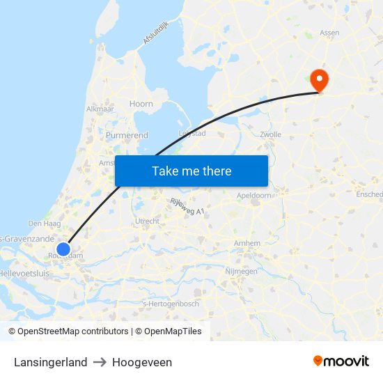 Lansingerland to Hoogeveen map